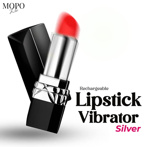 MOPO LLC Bullet Lipstick G Spot Vibrator - Lipstick Shaped Tip with 10 Vibration Modes Discreet Pocket Womens Vibrator for Her, Rechargeable Soft Powerful Vibrating Adult Toy Silver