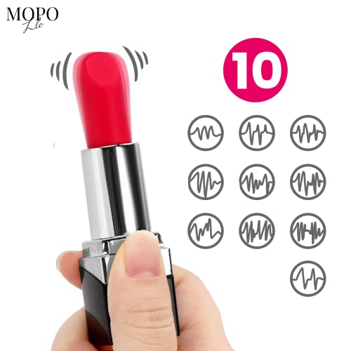 MOPO LLC Bullet Lipstick G Spot Vibrator - Lipstick Shaped Tip with 10 Vibration Modes Discreet Pocket Womens Vibrator for Her, Rechargeable Soft Powerful Vibrating Adult Toy Silver