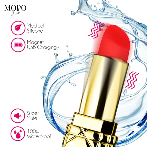 MOPO LLC Bullet Lipstick G Spot Vibrator - Lipstick Shaped Tip with 10 Vibration Modes Discreet Pocket Womens Vibrator for Her, Rechargeable Soft Powerful Vibrating Adult Toy Gold