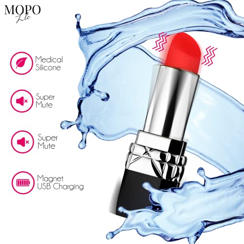 MOPO LLC Bullet Lipstick G Spot Vibrator - Lipstick Shaped Tip with 10 Vibration Modes Discreet Pocket Womens Vibrator for Her, Rechargeable Soft Powerful Vibrating Adult Toy Silver