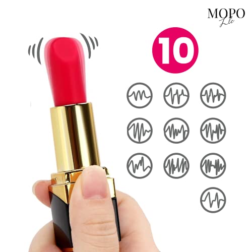 MOPO LLC Bullet Lipstick G Spot Vibrator - Lipstick Shaped Tip with 10 Vibration Modes Discreet Pocket Womens Vibrator for Her, Rechargeable Soft Powerful Vibrating Adult Toy Gold